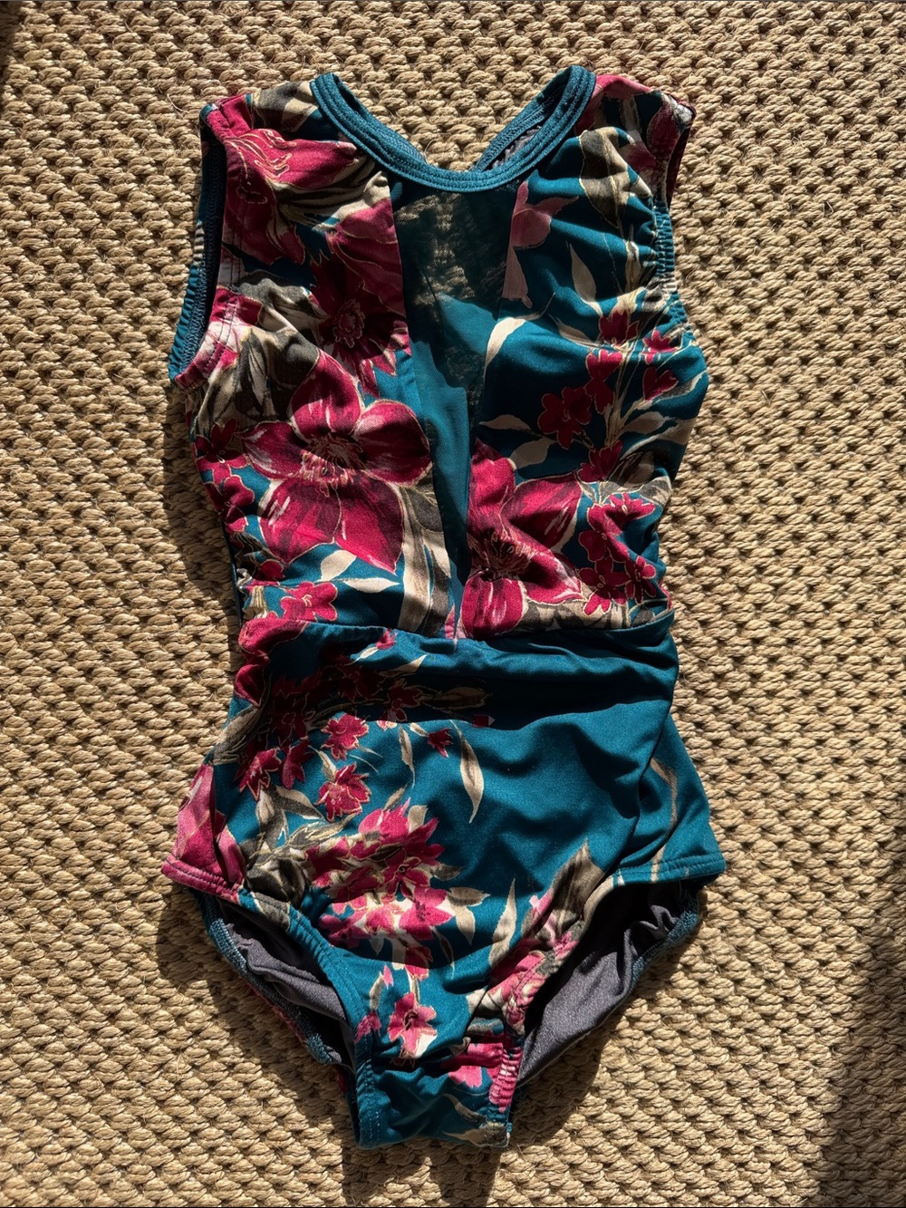 Eleve Dancewear Girls Teal Floral Leotard with Pink Flowers CM